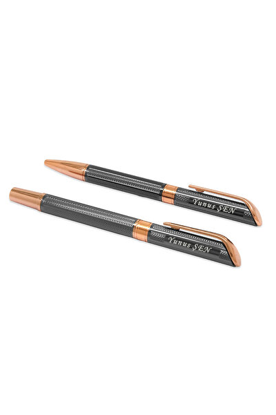 Tesbihane Kişiye Özel İsim Yazılı Rose Gri Renk Roller Tükenmez Kalem Seti