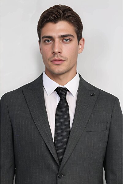 Velvarde ÇİZGİLİ/SİVRİ YAKA TAKIM ELBİSE GRİ