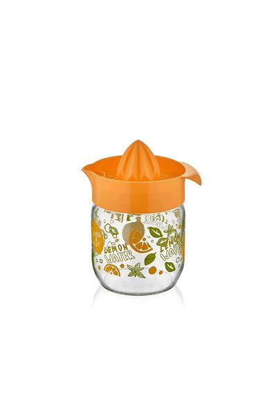 MUF HOME Glass Lemon Orange and Citrus Juicer - Patterned Glass Lemon Juicer - Practical Lemon Holder - 425Cc