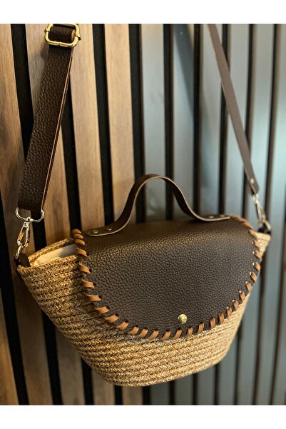 Home Natural Straw Detailed Hand and Shoulder Bag - Flap Design