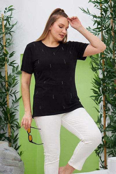 RMG Plus Size Stone Detailed T-Shirt Black