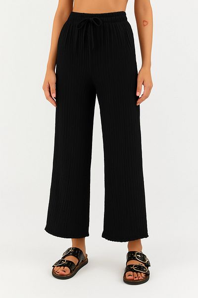Palal Women's Black Muslin Wide Leg Trousers