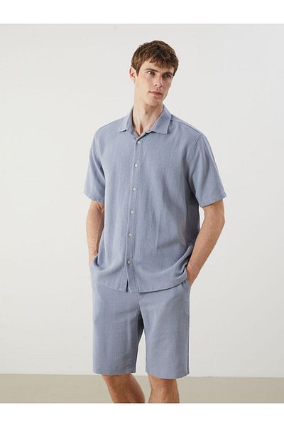 LC Waikiki Light Indigo Regular Fit Short Sleeve Dobby Men's Shirt