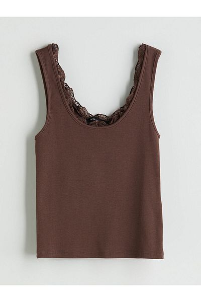 LC Waikiki Lcw U-Neck Lace Detailed Women's Tank Top Fast Fashion