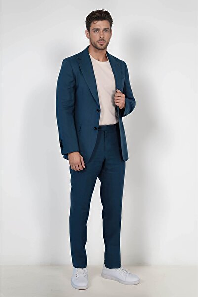 Velvarde KETEN/MONO YAKA-ÇİFT YIRTMAÇ TAKIM K.MAVİ