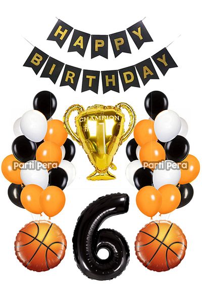 parti pera Basketball Birthday Balloon Set Trophy Foil Balloon Black Number Foil Balloon Basketball Ball Foil Balloon