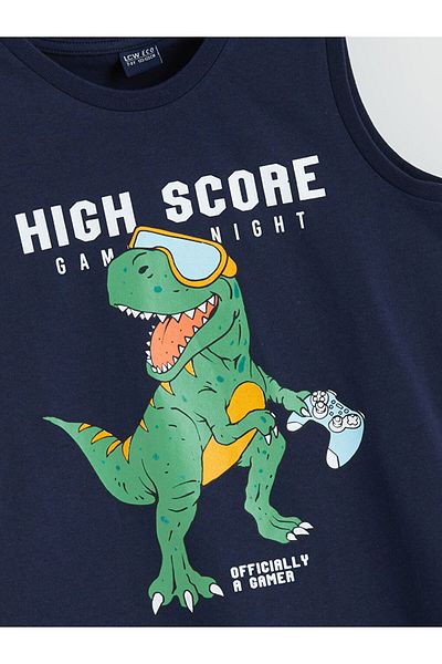 LC Waikiki New Season Crew Neck Dinosaur Printed Boys Undershirt - S5Jb67Z4