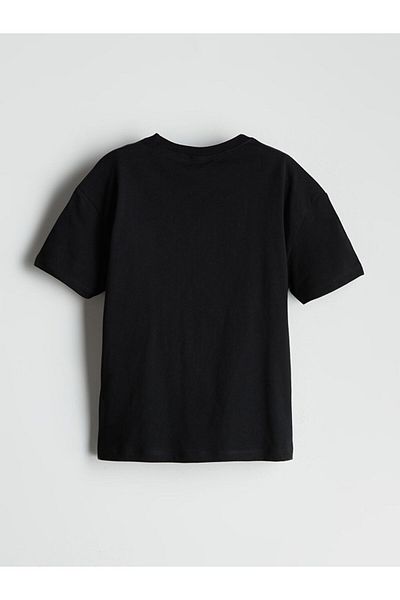 LC Waikiki Black Crew Neck Printed Boy's T-Shirt