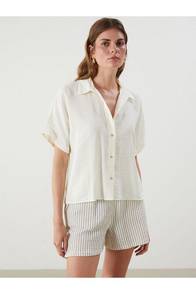 LC Waikiki Ecru Oversize Modal Blended Women's Shirt