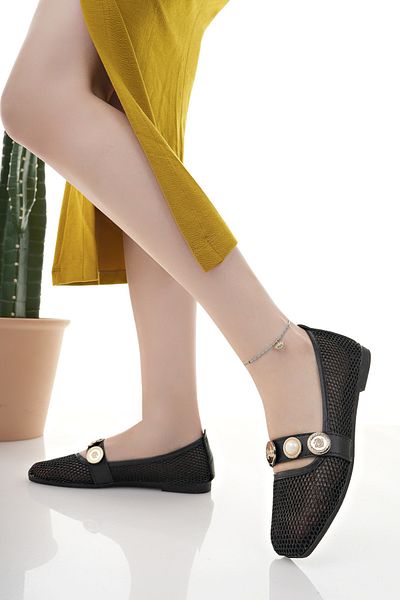 Modafırsat Women's Ballerina Black Stylish Home Business Office Casual Shoes