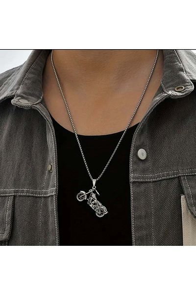 ACAR TAKI Men's Steel Motorcycle Necklace 60 Cm-Silver Acr5388