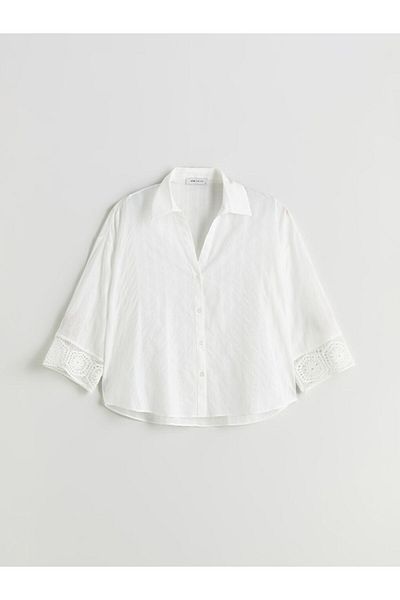 LC Waikiki Ecru Crochet Detailed Oversize Women's Shirt