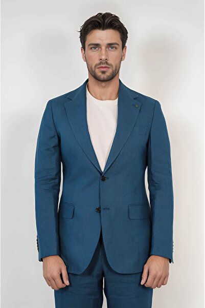 Velvarde KETEN/MONO YAKA-ÇİFT YIRTMAÇ TAKIM K.MAVİ