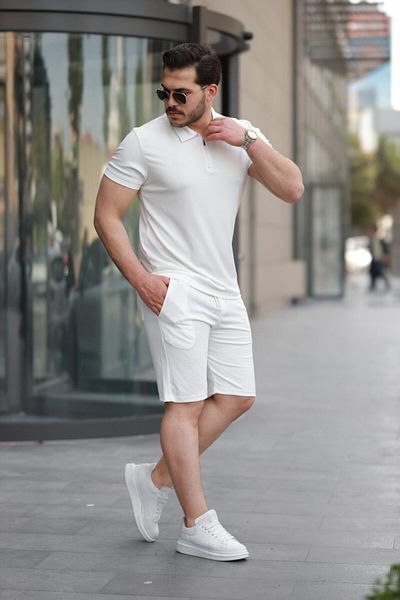 D&M Life Collection Men's Collared Zippered T-Shirt Shorts Double Set