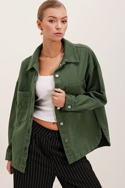 D&M Life Collection 20192 Oversize Gabardine Shirt Jacket - Khaki