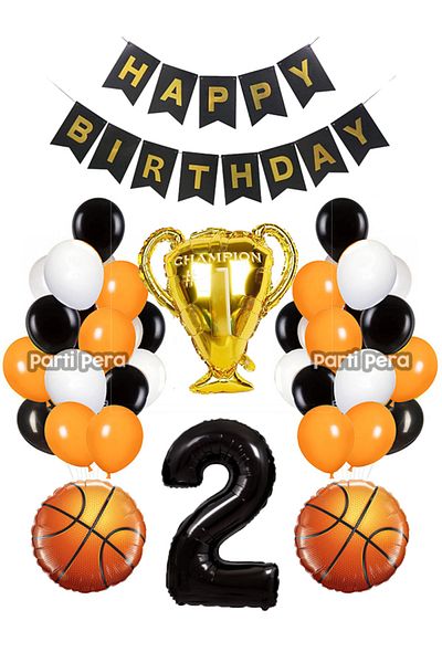 parti pera Basketball Birthday Balloon Set Trophy Foil Balloon Black Number Foil Balloon Basketball Ball Foil Balloon