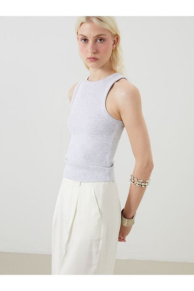 LC Waikiki Medium Gray Melange Crew Neck Textured Women's Undershirt