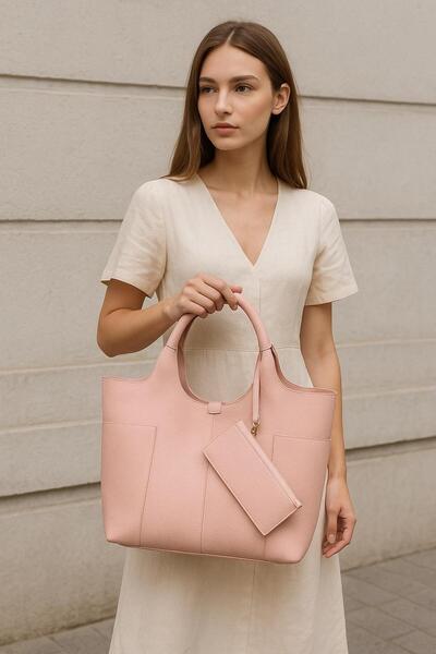 Timeless Premium Deri Görünümlü Çok Gözlü Kadın Omuz ve El Çantası (Cüzdan Hediyeli)