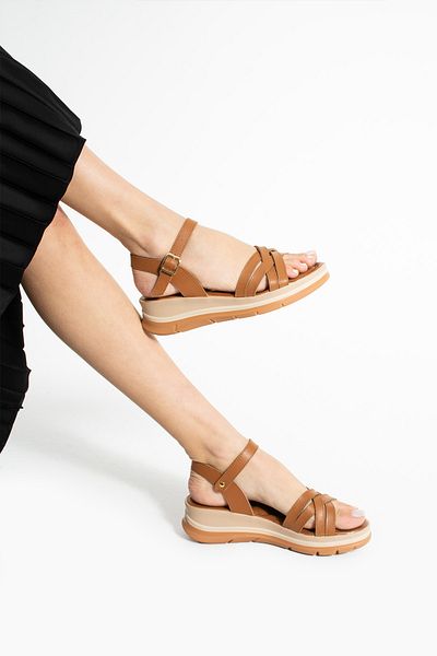Ayax Tan Cross Strap Casual Women's Sandals