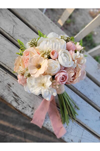 Buketlife Somon krem gelinbuketi gelinçiçeği ve yakaçiçeği