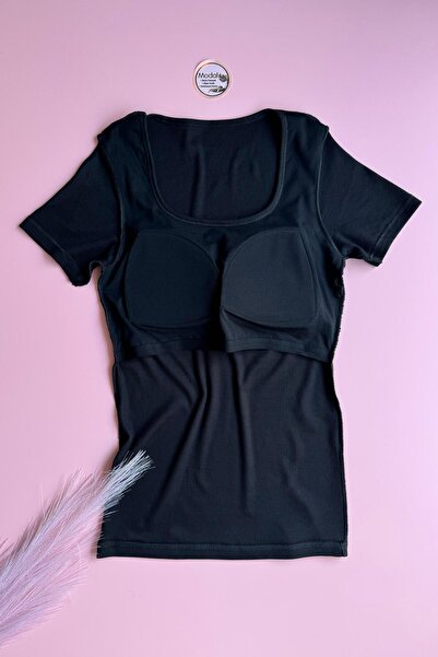 VicTroy Κοντό μανίκι Bratique |   Γυναικεία Μπλούζα 2 τεμαχίων Ασπρόμαυρο Modal Υφασμάτινο Σουτιέν - T-shirt