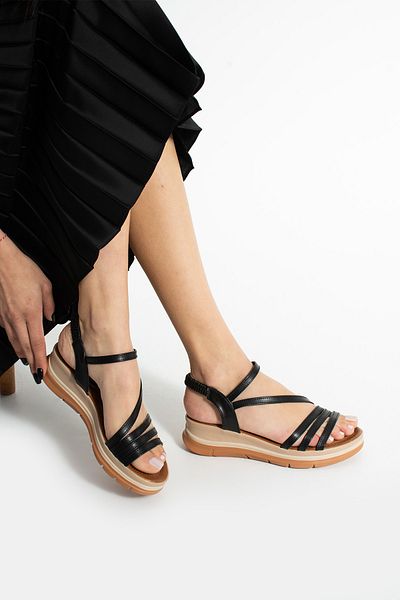 Ayax Black Three-Stripes Elastic Casual Women's Sandals
