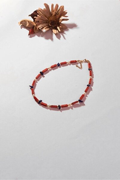 Kırmızı Varisit Lapis Lazuli ve Gerçek Doğal İnci Doğaltaş Kolye