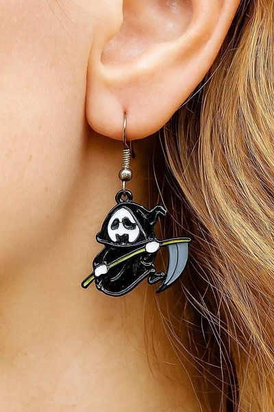Fildişi Aksesuar Devil Shaped Enamel Women's Earrings with Horns Double Pieces Handmade Earrings