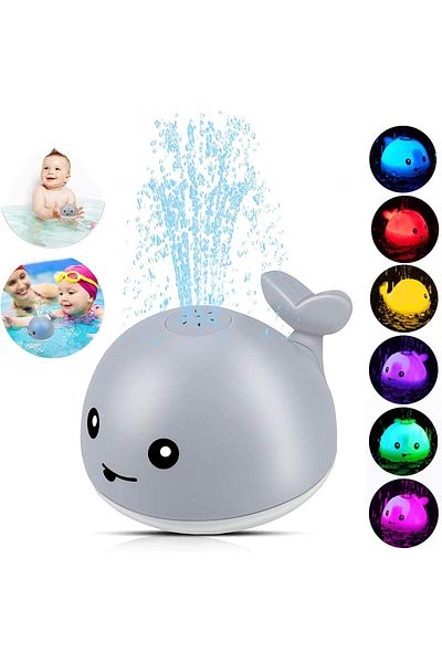 Picodino Jucarie de baie interactiva Balena Water Spray cu lumini LED si senzor de apa, gri
