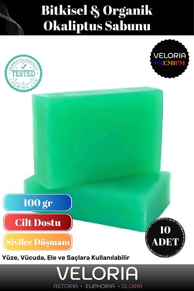 Veloria Premium 100% Natural Organic Facial Hair Body Skin Balancing Collagen Effective Eucalyptus Soap 10 Pieces