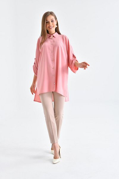 nodilife Women's Suit with Collar Brooch and Shirt Light Pink