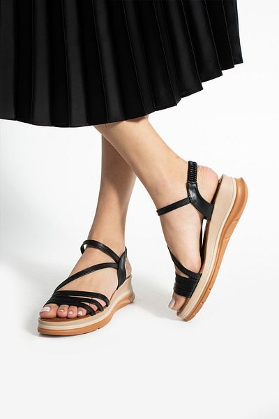 Ayax Black Three-Stripes Elastic Casual Women's Sandals