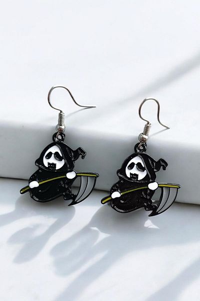 Fildişi Aksesuar Devil Shaped Enamel Women's Earrings with Horns Double Pieces Handmade Earrings