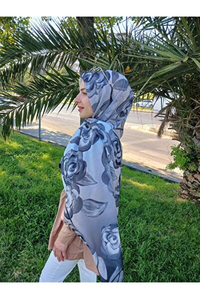 Nilbutik Rose Pattern Cotton Shawl Smoked