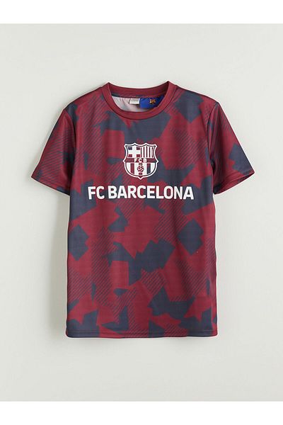 LC Waikiki Lcw Kids Burgundy Crew Neck Barcelona Printed Boys T-Shirt S5H261Z4Nvy25