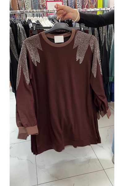 Zeynep Butik بدلة مزدوجة من القماش المشروط بأكتاف مرصعة بالحجارة 1739