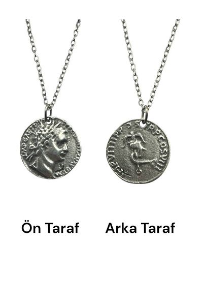Herşey Nota Thetis Roman Coin Necklace with Sea Goddess Figure – Double Sided – 1 Piece – Metal Necklace with 60 cm Chain
