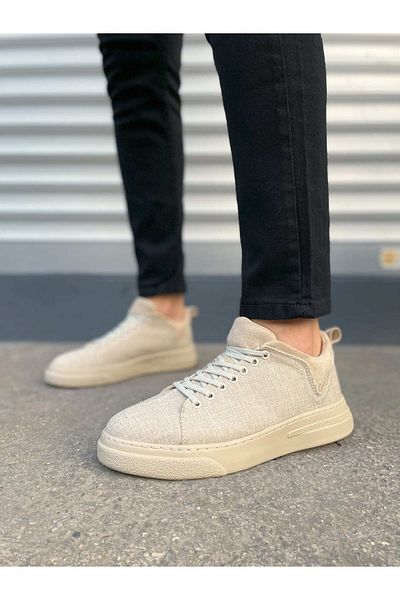Zerenyus Jy204 Flex Lace-Up Linen Men's Casual Sneaker - Cream