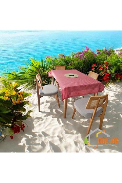 DÜŞLER EV TEKSTİLİ Red Diamond Patterned Water and Stain Repellent Table Cloth, Picnic Cloth, Table Cloth