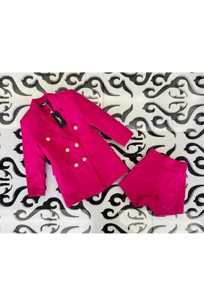 Marka Sensin Kids Girl's Gold Buttoned Blazer Jacket Colorful Shorts Set of 2