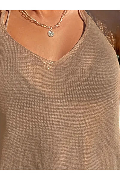 modaserdem Women's Skirt Gather Detail Halter Neck Mini Knitwear Pareo