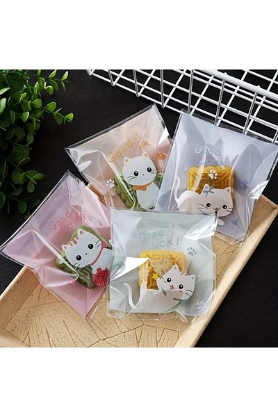 hdcw 40 Pieces of Cookies Bags with Cute Cats Design 7X7Cm – Cookies, Confectionery, Adhesive Packaging