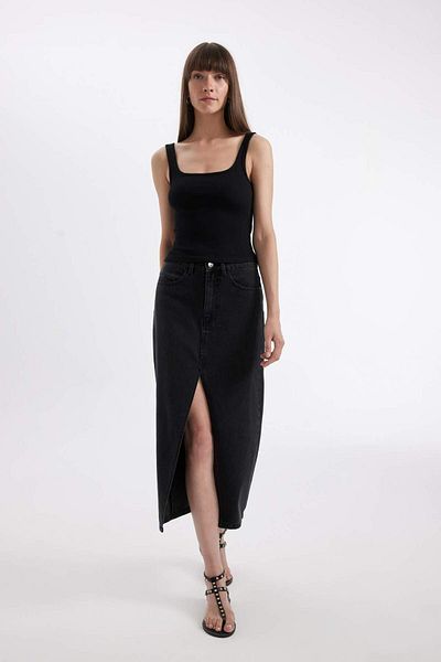 DeFacto Long Fit Slit Jean Midi Skirt D1464Ax24Wn