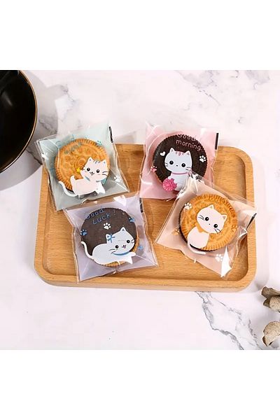 hdcw 40 Pieces of Cookies Bags with Cute Cats Design 7X7Cm – Cookies, Confectionery, Adhesive Packaging
