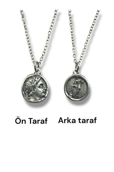 Herşey Nota Roman Coin Necklace with Caesar Figure – Double Sided – 1 Piece – Unisex Metal Necklace with 60 cm Chain
