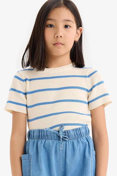 DeFacto Girls Cropped Fit Crew Neck Striped Short Sleeve Sweater E4293A825Sm