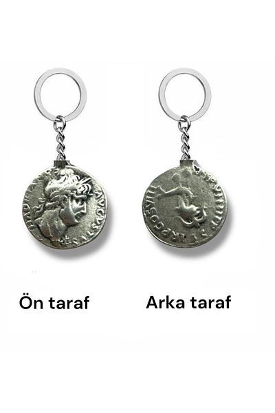 Herşey Nota Roman Coin Keychain with Aelius Caesar Figure – Double Sided – 1 Piece – Metal Unisex Accessory