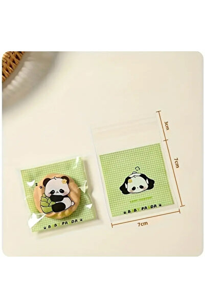 hdcw 40 ADET SEVİMLİ PANDA TASARIMLI KURABİYE POŞETİ 7x7cm – KURABİYE, ŞEKERLEME İÇİN, YAPIŞKANLI AMBALAJ