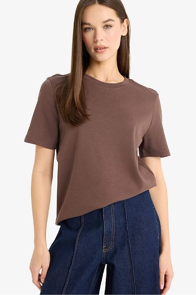 DeFacto Regular Fit Crew Neck Basic Plain Thick Fabric Short Sleeve T-Shirt D7579Ax25Sp