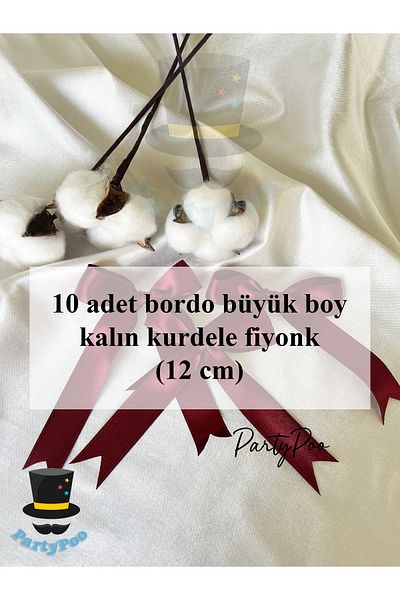PartyPoo Burgundy Satin Ribbon Bow 10 Pieces Large Size